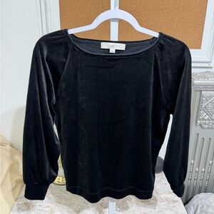 NWT! Loft Long Sleeve Velour Blouse Size XSP Black